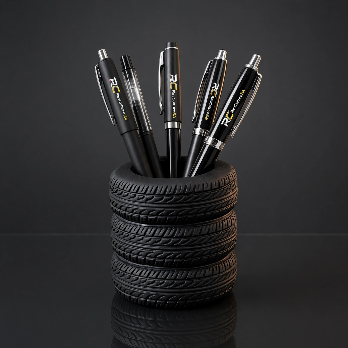 TreadVault™ Tire Desk Organizer styled as a realistic performance tire for office desks
