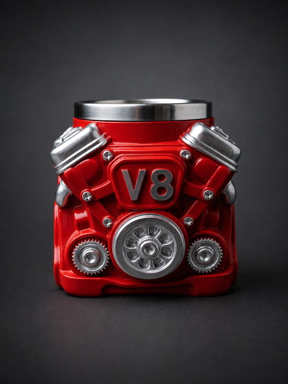 PistonGrip™ V8 Engine Mug with stainless steel interior for car enthusiasts