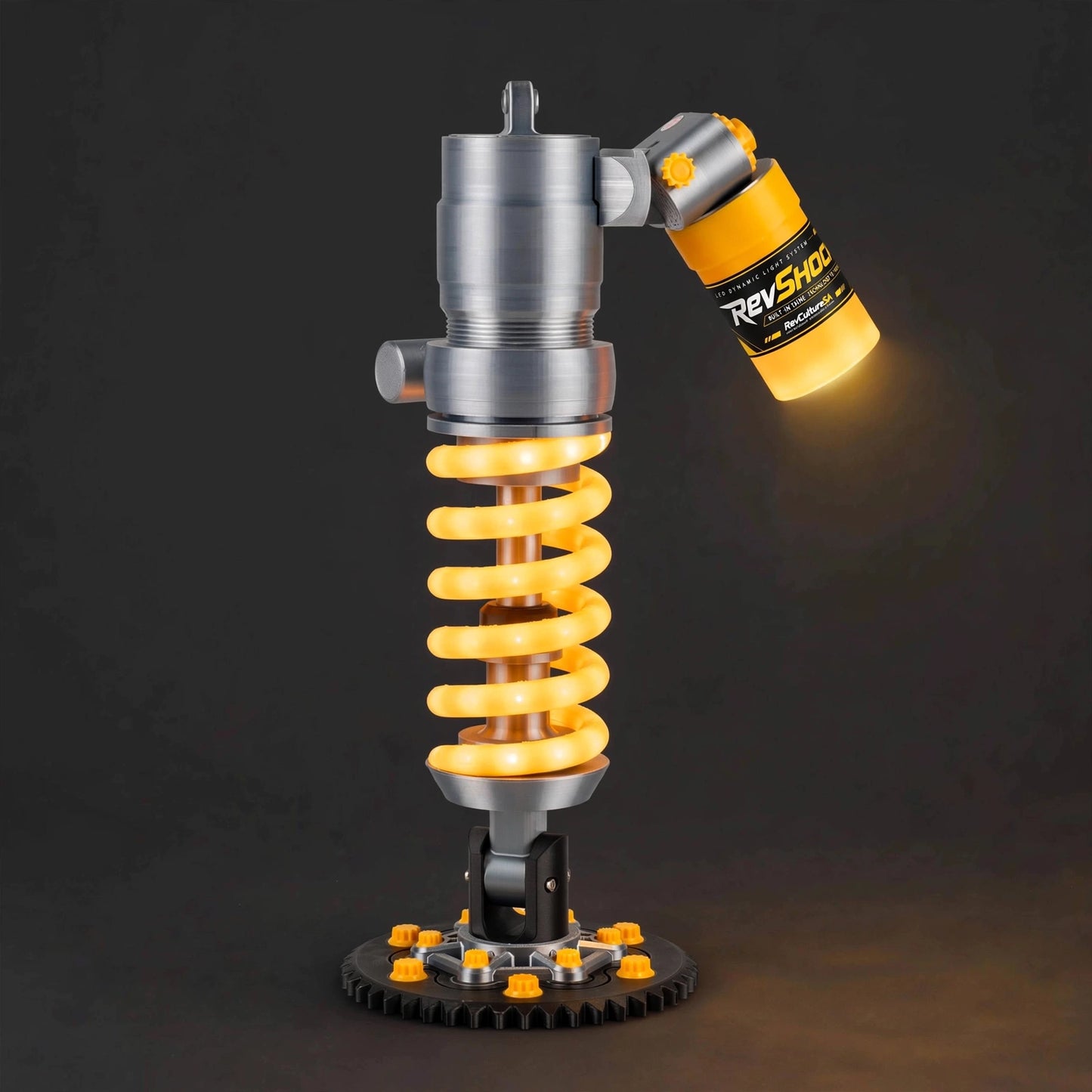 RevShock™ Coilover LED Desk Lamp inspired by performance suspension for desks and garages