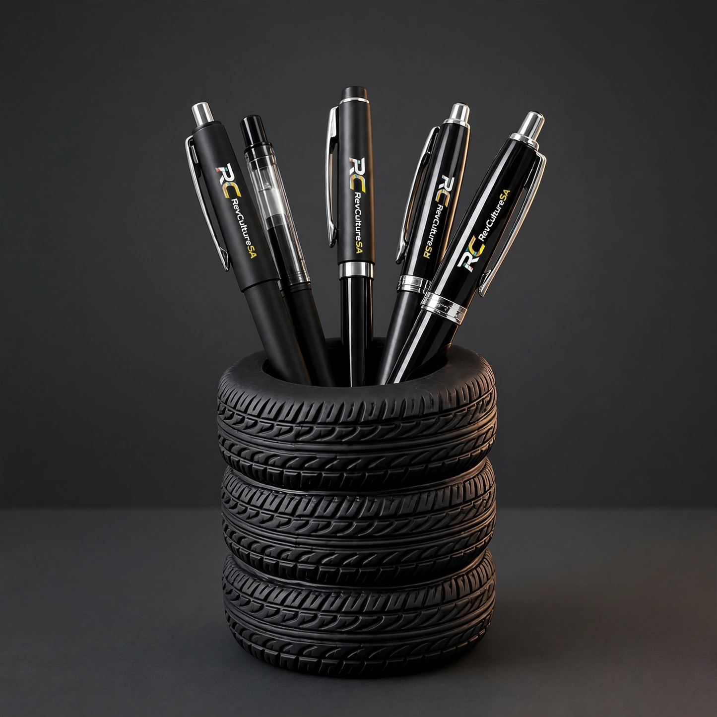 TreadVault™ Tire Desk Organizer styled as a realistic performance tire for office desks