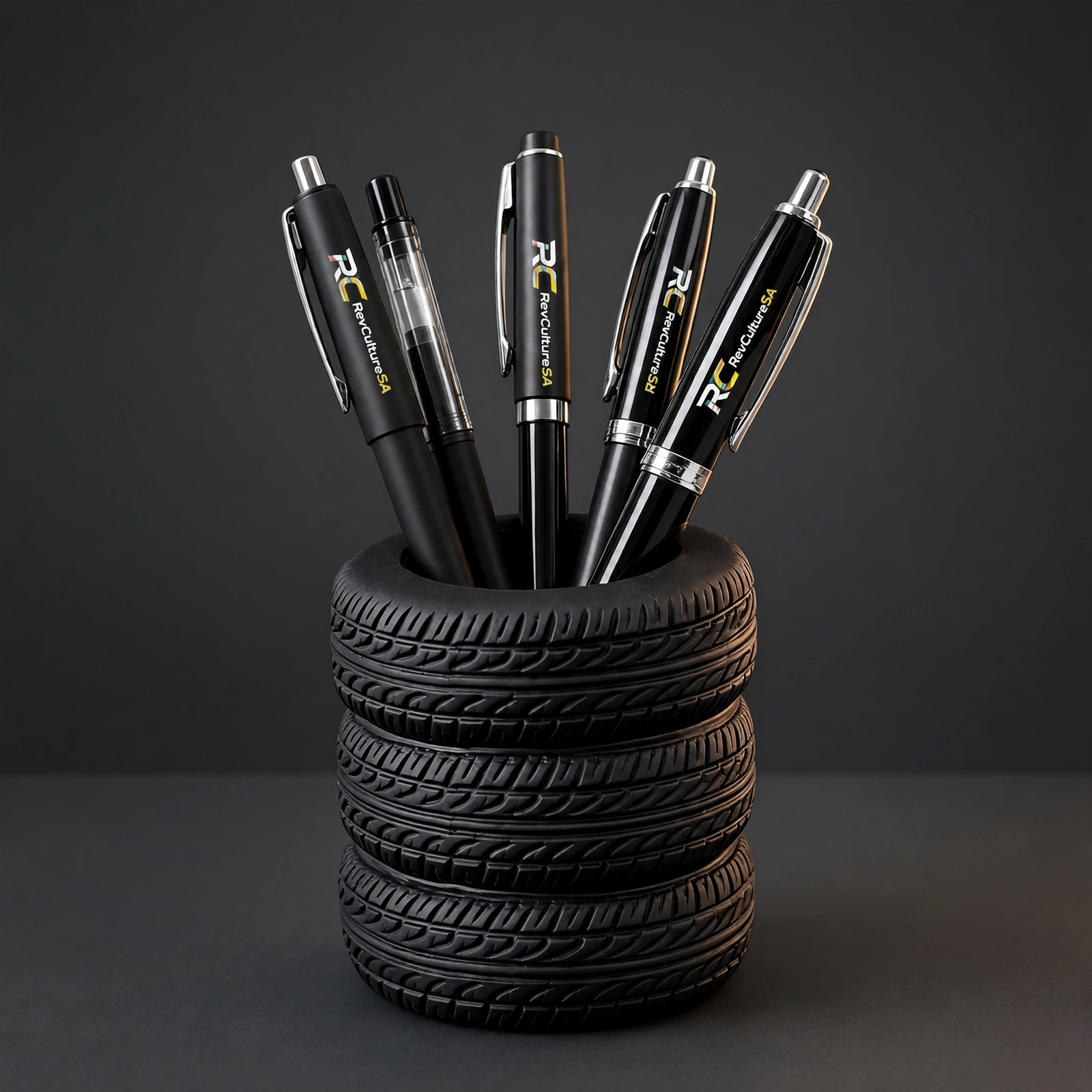 TreadVault™ Tire Desk Organizer styled as a realistic performance tire for office desks